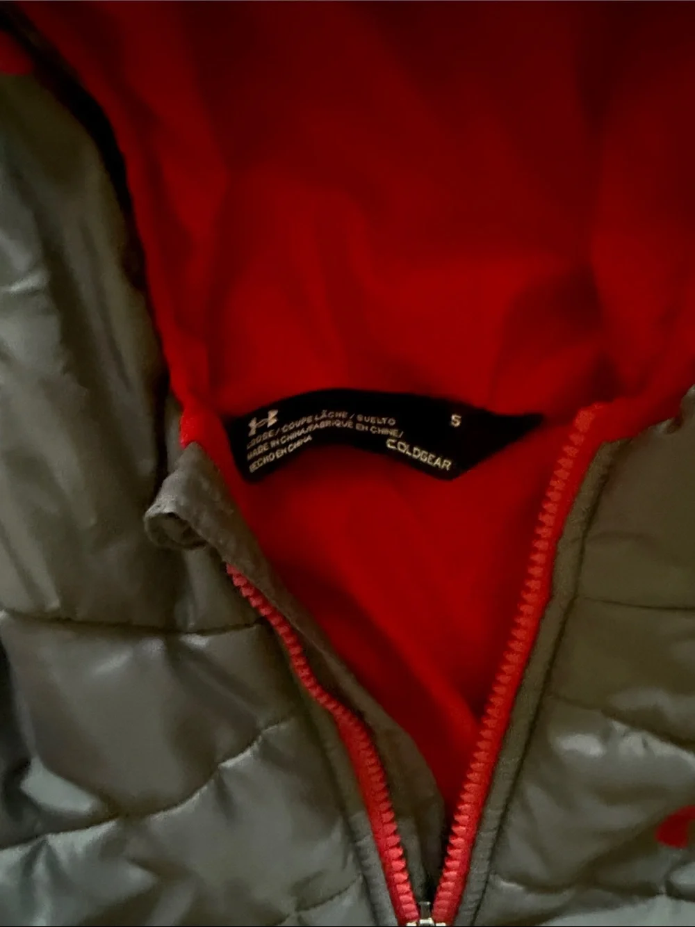 Under Armour Kids Gray Puffer Jacket with Red Lining EUC